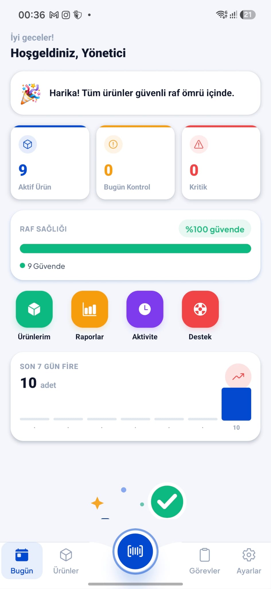 Cepte Takip ana ekranı — açık tema