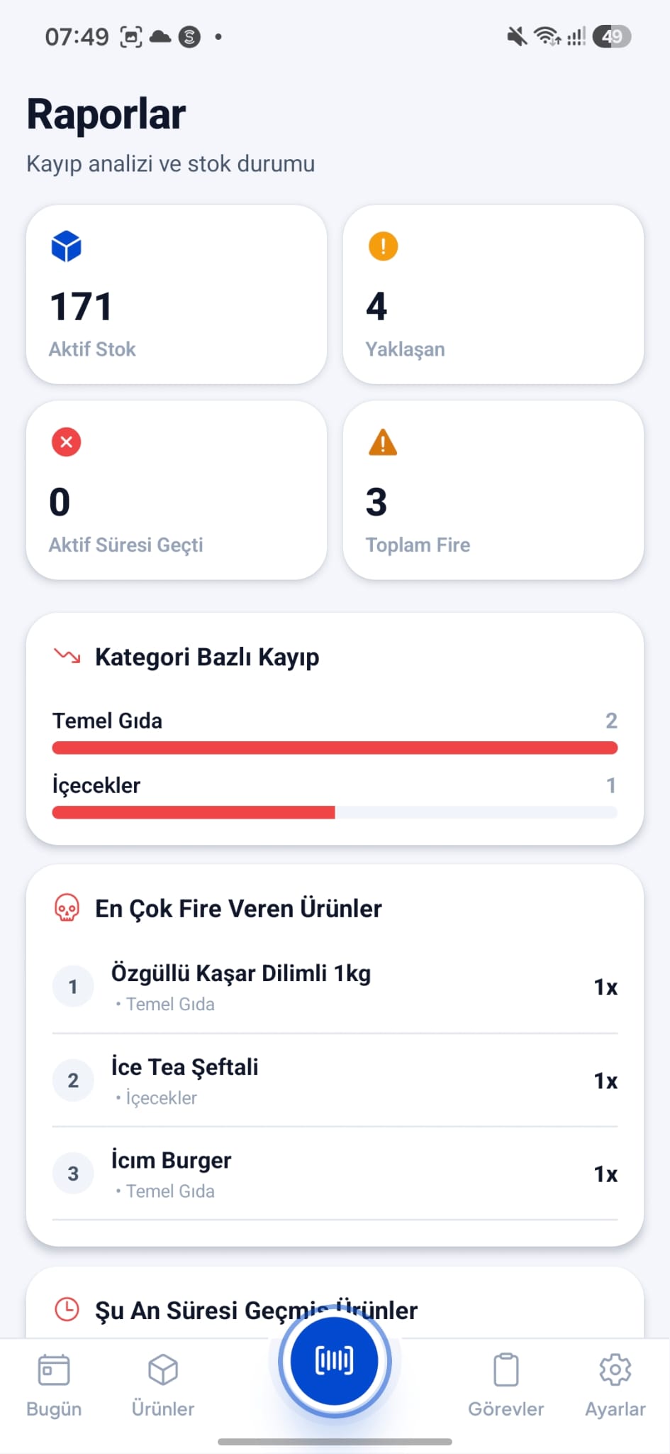 Raporlar ekranı — açık tema