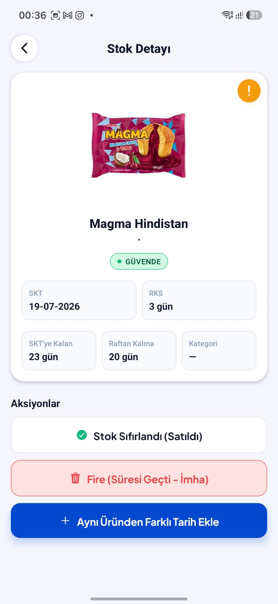 Stok Detayı ekranı — açık tema